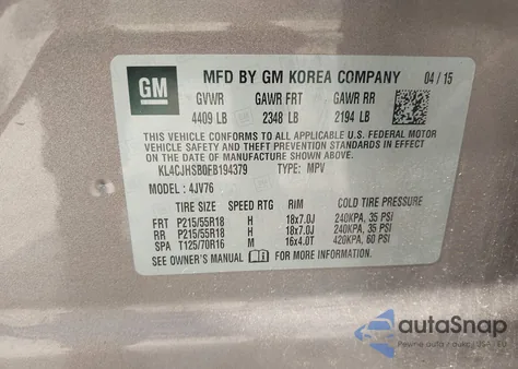 2015 Buick Encore Premium from USA, damaged, VIN KL4CJHSB0FB194379